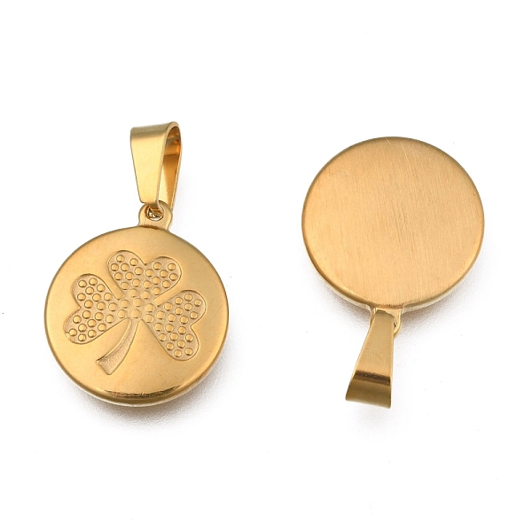 

PandaHall 304 Stainless Steel Pendants, Flat Round with Clovers, Golden, 19x16x3mm, Hole: 6.5x4mm 304 Stainless Steel Flat Round