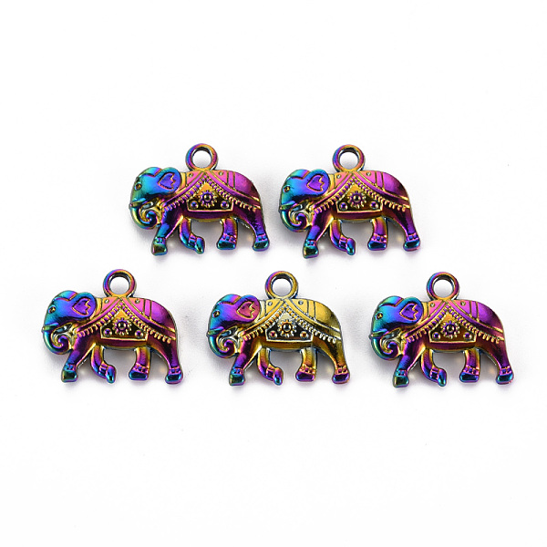 

PandaHall Alloy Pendants, Cadmium Free & Nickel Free & Lead Free, Elephant, Rainbow Color, 16.5x21x4mm, Hole: 2.5mm Alloy Elephant