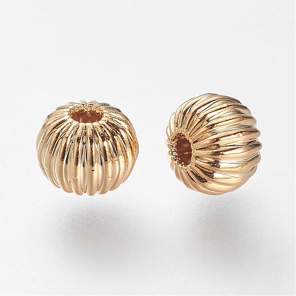 

PandaHall Brass Corrugated Beads, Rondelle, Nickel Free, Real 18K Gold Plated, 4x3mm, Hole: 1mm Brass Rondelle
