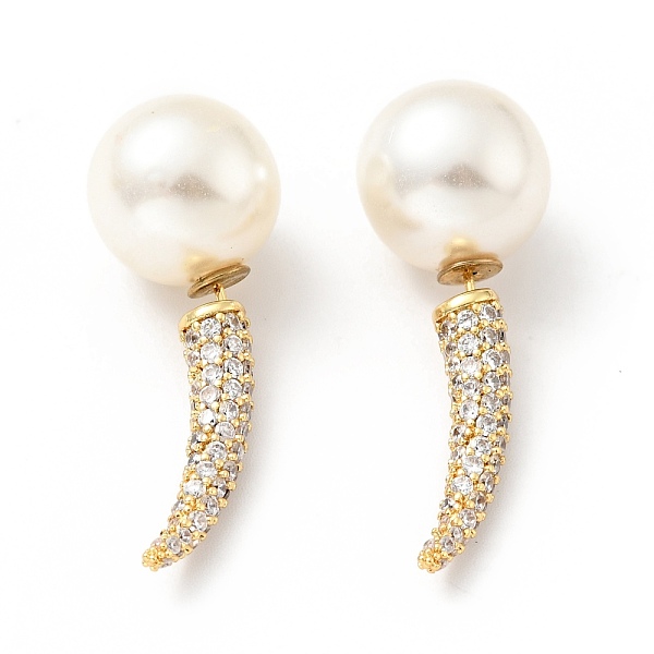 

PandaHall Clear Cubic Zirconia Horn with Acrylic Pearl Front Back Stud Earrings, Brass Jewelry for Women, Cadmium Free & Lead Free, Golden...