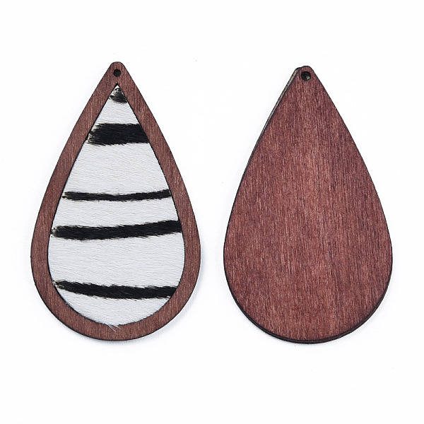 

PandaHall Eco-Friendly Cowhide Leather Big Pendants, Teardrop with Zebra Pattern, Floral White, 60x36x3mm, Hole: 1.2mm Leather Teardrop