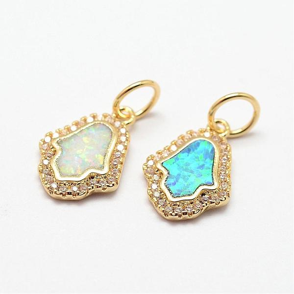 

PandaHall Brass Micro Pave Cubic Zirconia Charms, with Synthetic Opal, Palm, Golden, Mixed Color, 15x10x2mm, Hole: 5mm Brass+Cubic Zirconia..., Multicolor