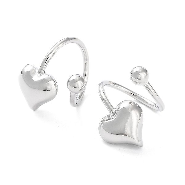 

PandaHall Brass Open Cuff Rings for Women, Heart, Platinum, Inner Diameter: 19mm Brass Heart