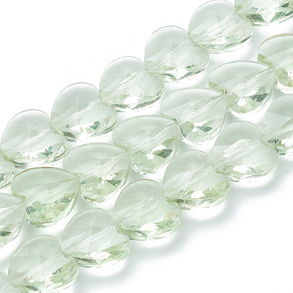 PandaHall Transparent Glass Beads, Faceted, Heart, Pale Green, 14x14x8.5mm, Hole: 1mm Glass Heart Green
