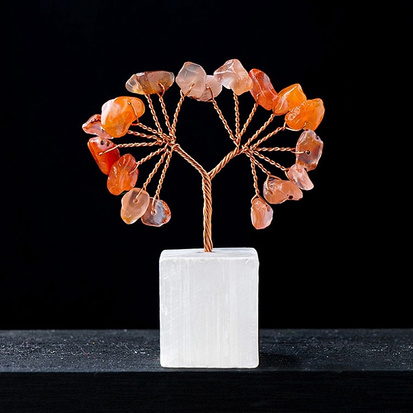 

PandaHall Natural Red Agate Chips Tree of Life Decorations, Natural Selenite Cube Base Copper Wire Feng Shui Energy Stone Gift for Women Men...