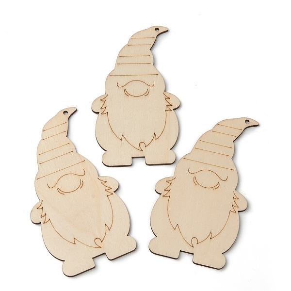 

PandaHall Christmas Theme Undyed Natural Wood Big Pendants, Dwarf, BurlyWood, 128~129x69~70x2~3mm, Hole: 4mm Wood Human Orange