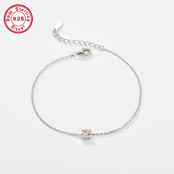 

PandaHall Rhodium Plated 925 Sterling Silver Letter Cubic Zirconia Link Bracelets, Cable Chains Bracelets for Women, Letter Z, 6-1/4 inch..., Clear