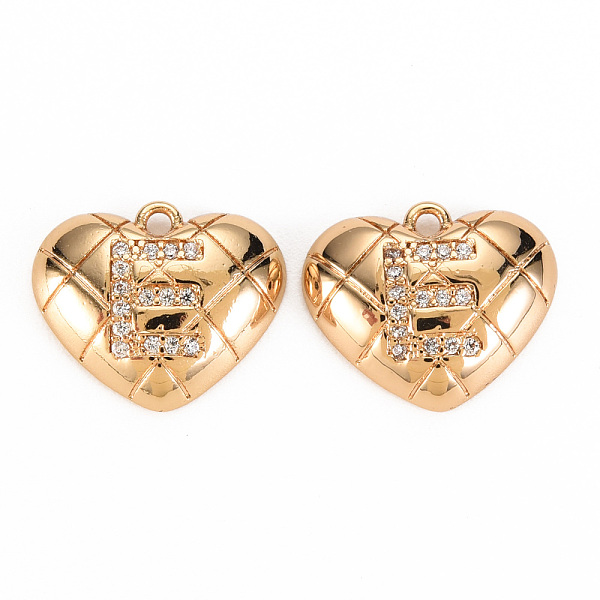 

PandaHall Brass Micro Pave Clear Cubic Zirconia Pendants, Nickel Free, Real 18K Gold Plated, Heart with Word, Letter.E, 12x15x3.5mm, Hole...