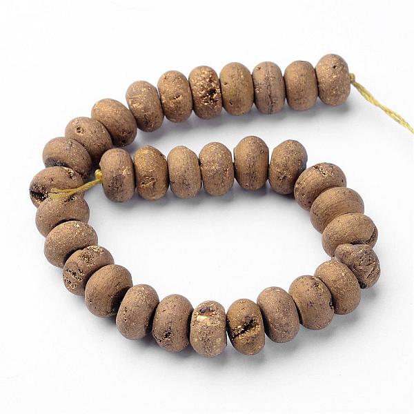 

PandaHall Electroplated Natural Quartz Crystal Beads Strands, Druzy Geode Crystal, Rondelle, Golden Plated, 10x6mm, Hole: 1mm, about...
