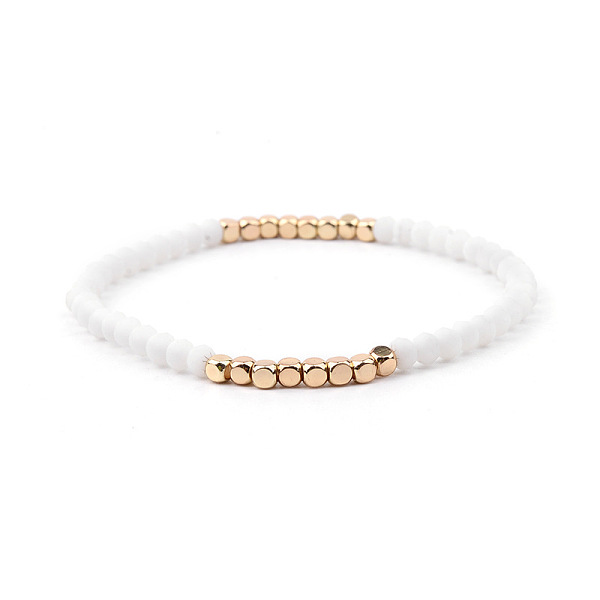 

PandaHall Gold-tone Miyuki Elastic Crystal Beaded Bracelet with Acrylic Tube Beads Other White