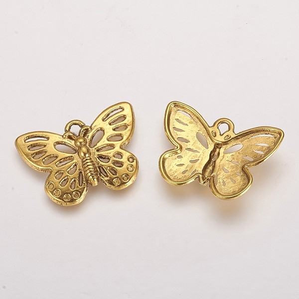 

PandaHall Tibetan Style Alloy Pendants, Lead Free and Cadmium Free, Butterfly, Antique Golden Color, Size: about 17mm long, 25mm wide, 3mm...