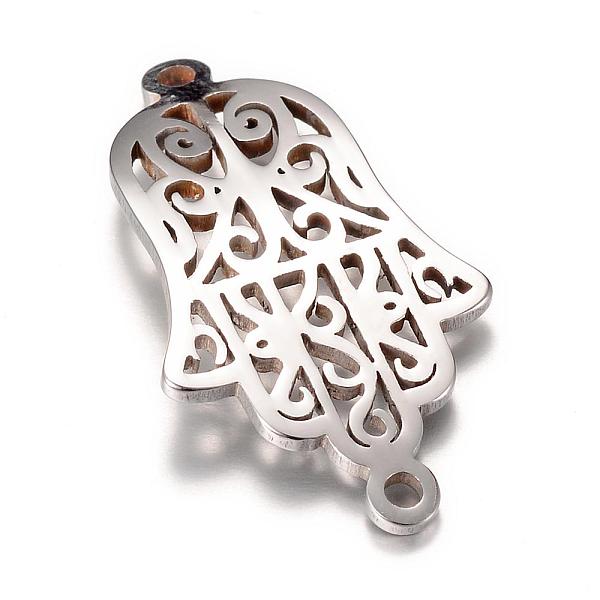 

PandaHall 201 Stainless Steel Links connectors, Hamsa Hand/Hand of Fatima/Hand of Miriam, Stainless Steel Color, 27x14.5x1mm, Hole: 1mm 201...