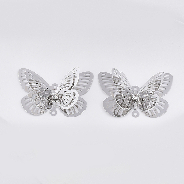 

PandaHall Brass Links connectors, with Crystal Rhinestone, Butterfly, Platinum, 30x45x11mm, Hole: 1.8mm Brass Butterfly Clear
