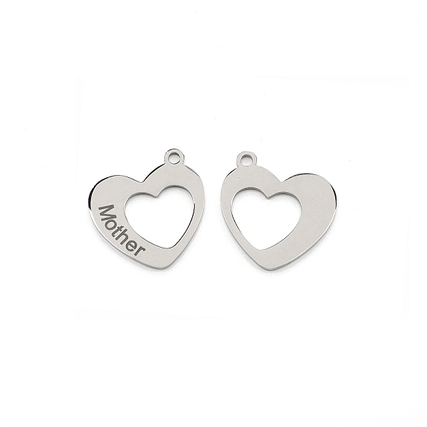 

PandaHall 304 Stainless Steel Pendants, Hollow Heart with Word Mother, Word, 29x26x1.5mm, Hole: 2.5mm 304 Stainless Steel Word