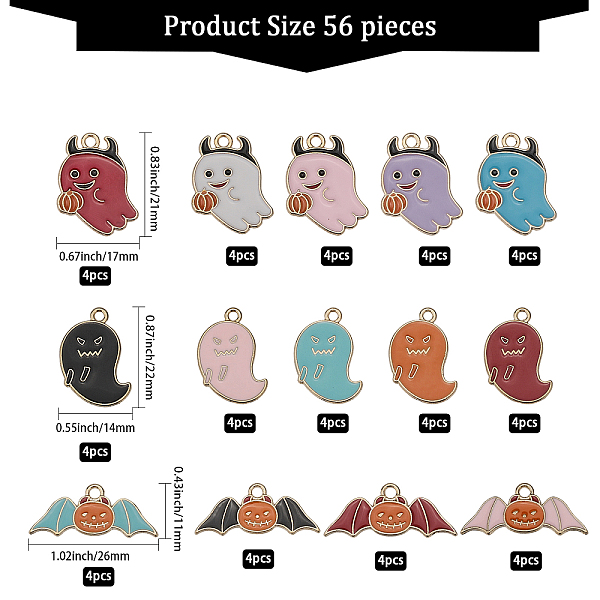 

PandaHall CHGCRAFT 56Pcs 14Styles Halloween Theme Ghost Bat Alloy Enamel Pendants for Bracelet Necklace DIY Craft Jewelry Making, Mixed..., Multicolor