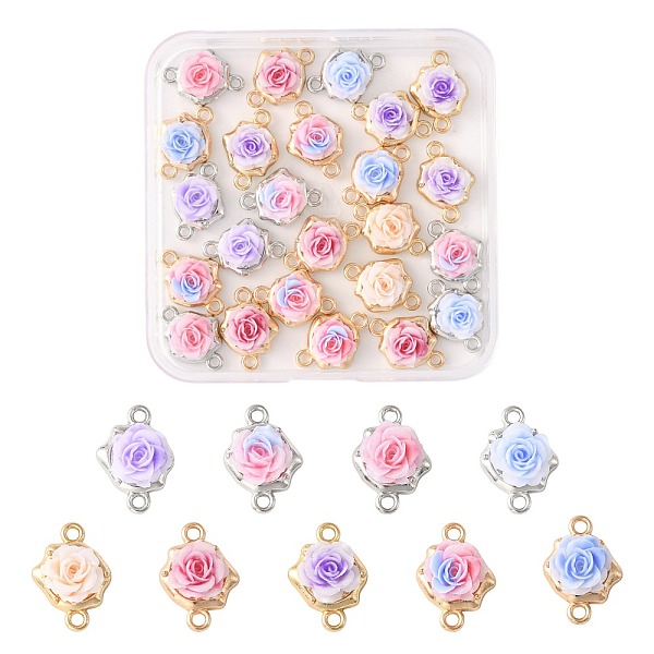 24 breloque connecteur en forme de fleur de rose en alliage et résine