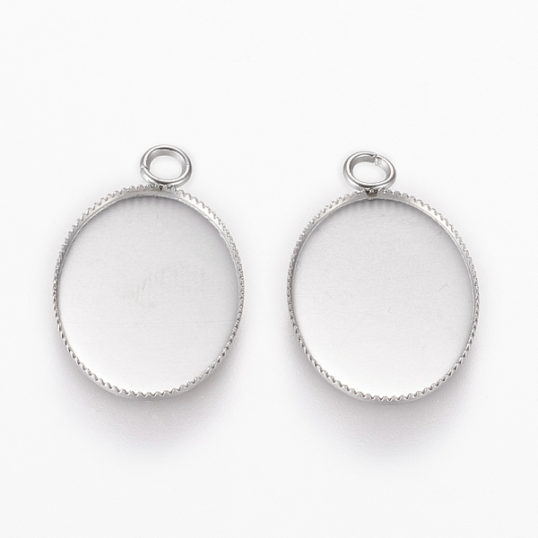 

PandaHall 304 Stainless Steel Pendant Cabochon Settings, Plain Edge Bezel Cups, Oval, Stainless Steel Color, Tray: 18x13mm, 23x14x1mm, Hole...