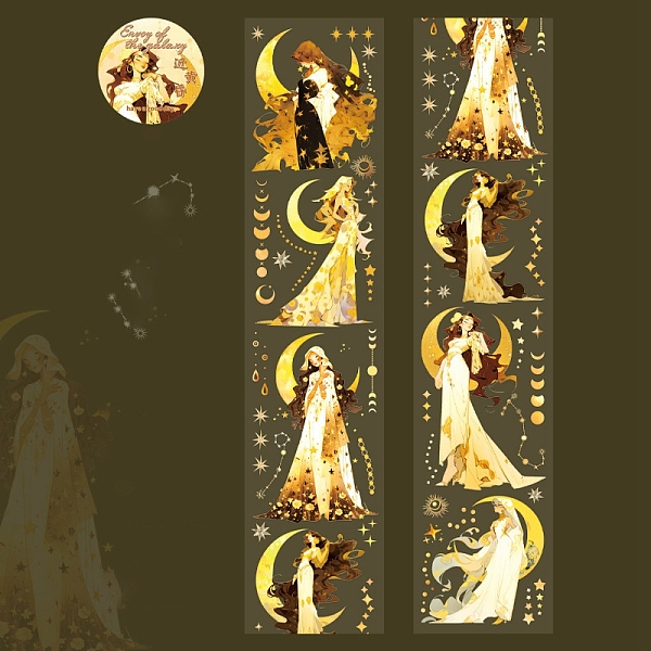 

PandaHall Moon Goddess Theme PET Waterproof Decorative Adhesive Tapes for DIY Scrapbooking, Yellow, 50x0.1mm, 2m/roll Plastic Goddess Yellow