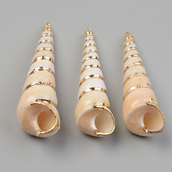 

PandaHall Electroplate Natural Spiral Shell Pendants, with Golden Brass Findings, Screw Shell, Seashell Color, 56.5~73.5x15~20mm, Hole...