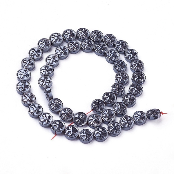 

PandaHall Non-magnetic Synthetic Hematite Beads Strands, Flat Round with Cross, 8.5x3.5~4mm, Hole: 1.2mm, about 50pcs/strand, 16.1 inch(41m)...