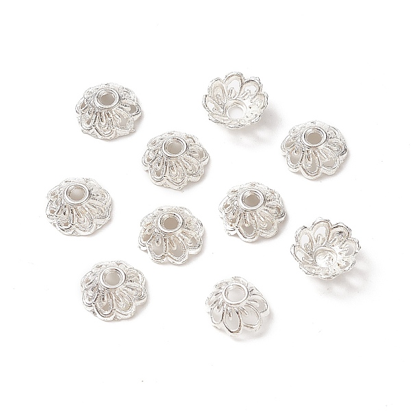 

PandaHall Silver Color Plated Alloy Flower Bead Caps, Fancy Bead Caps, 9x4mm, Hole: 2mm Alloy