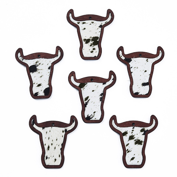 

PandaHall Eco-Friendly Cowhide Leather Big Pendants, with Dyed Wood, Cow's Head, Creamy White, 55x50x3mm, Hole: 2.5mm Leather Other Animal