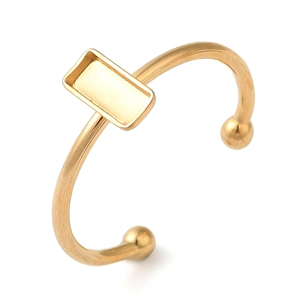 

PandaHall Ion Plating(IP) 304 Stainless Steel Open Cuff Ring Components, Pad Ring Setting, Rectangle, Real 18K Gold Plated, Tray: 7x3mm...