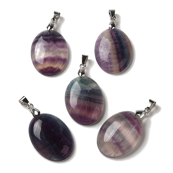 

PandaHall Natural Fluorite Pendants, Oval Charms with Rack Plating Platinum Plated Brass Snap on Bails, 30x21.5~22x6~6.5mm, Hole: 6x4mm...
