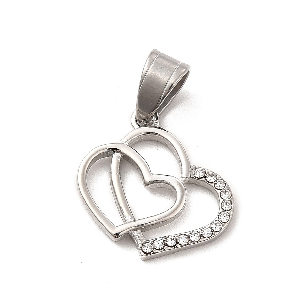 

PandaHall 304 Stainless Steel Pendants, with Crystal Rhinestone, Bouble Heart Charms, Stainless Steel Color, 18x19.5x2.5mm, Hole: 7x5mm..., Clear