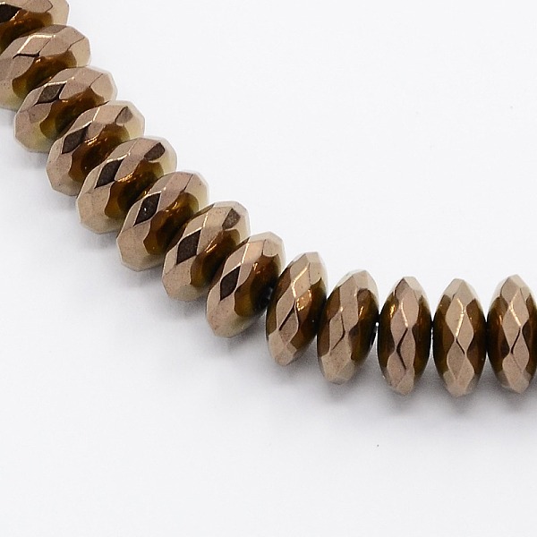 

PandaHall Grade A Electroplate Non-magnetic Synthetic Hematite Beads Strands, Faceted, Rondelle, Copper Plated, 8x3mm, Hole: 1mm, about...
