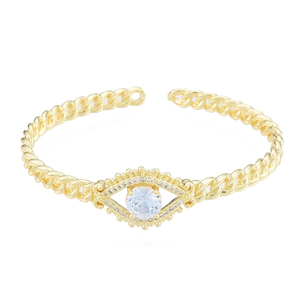 

PandaHall Cubic Zirconia Horse Eye Open Cuff Bangle, Real 18K Gold Plated Brass Jewelry for Women, Clear, Inner Diameter: 2x2-3/8 inch...