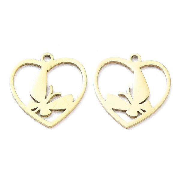 

PandaHall Ion Plating(IP) 316L Surgical Stainless Steel Pendants, Laser Cut, Heart with Butterfly Charm, Real 18K Gold Plated, 16x15x1mm...