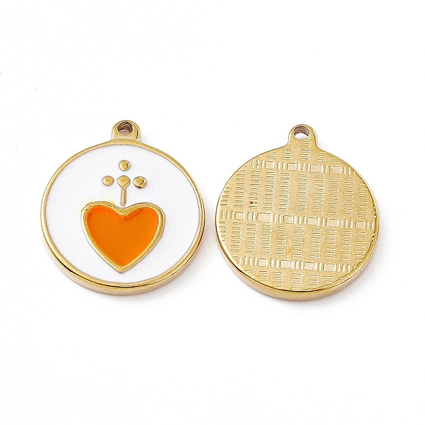 

PandaHall Vacuum Plating 201 Stainless Steel Pendants, with Enamel, Real 18K Gold Plated, Flat Round with Heart Charm, Dark Orange...