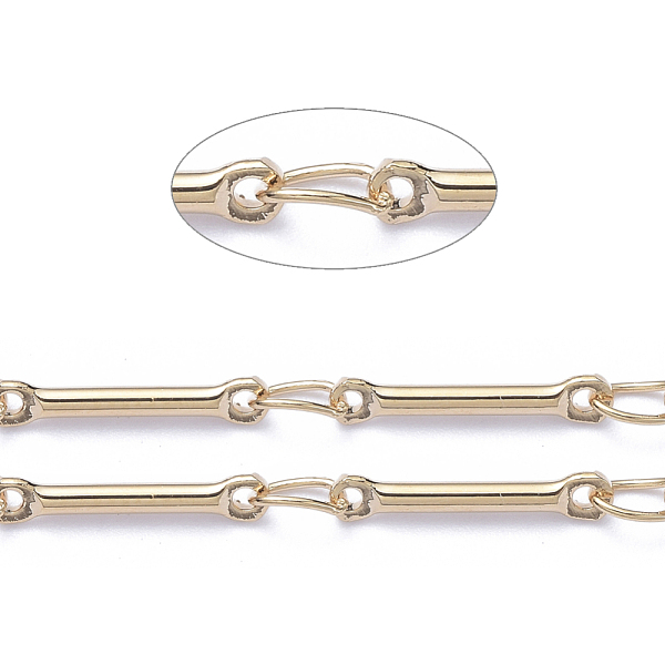 

PandaHall Real 18K Gold Plated Brass Bar Link Chains, with Spool, Soldered, 13x2x1.2mm, about 32.8 Feet(10m)/roll Brass