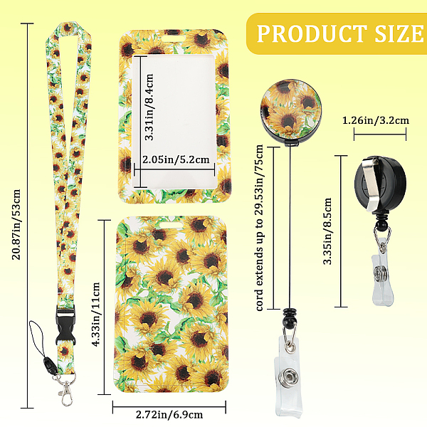 

PandaHall CRASPIRE Yellow Sunflowers ID Card Badge Holder Lanyards Sets Flower Retractable Badge Reel Clip Keychain Rectangle Clear ID..., Gold