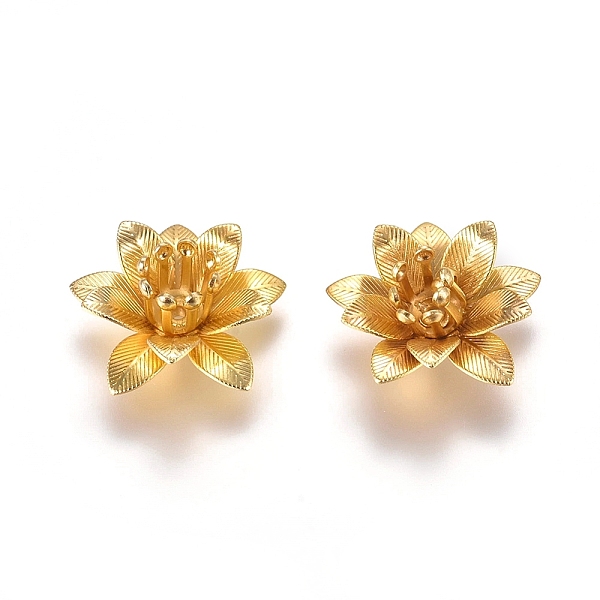 

PandaHall 3D Brass Bead Caps, Flower, Multi-Petal, Golden, Tray: 5mm, 16x6.5mm, Hole: 0.8mm Brass