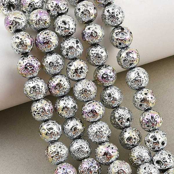 Brins de perles de pierre de lave naturelle galvanisées