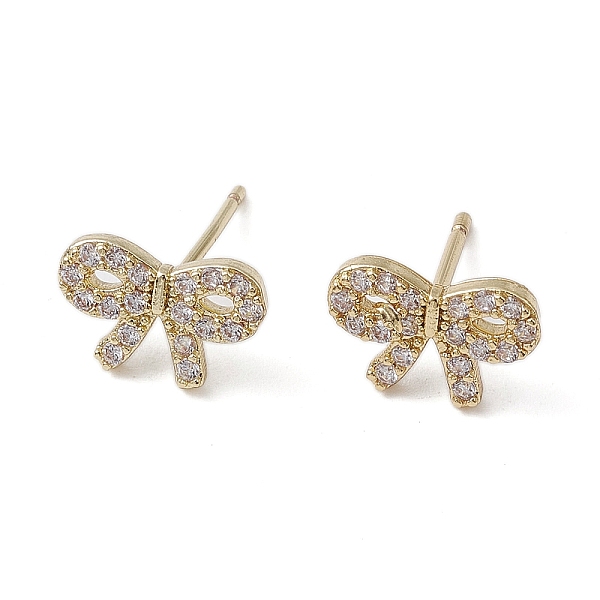 

PandaHall Bowknot Brass Stud Earrings, with Clear Cubic Zirconia, Long-Lasting Plated, Lead Free & Cadmium Free, Real 18K Gold Plated...