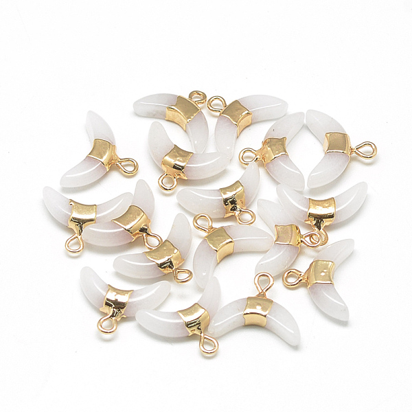 

PandaHall Natural White Jade Pendants, with Brass Findings, Dyed, Double Horn/Crescent Moon, Golden, 12x16x4mm, Hole: 1.5mm White Jade Moon