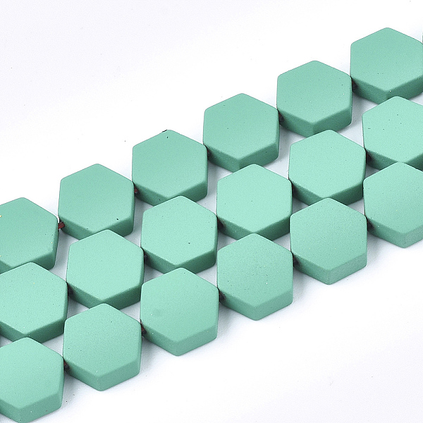 

PandaHall Spray Painted Non-magnetic Synthetic Hematite Beads Strands, Hexagon, Medium Sea Green, 8.5x8x3mm, Hole: 1mm, about 45pcs/strand...