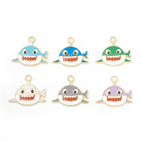 

PandaHall Alloy Enamel Pendants, Shark Charm, Golden, Mixed Color, 19.5x22.5x2mm, Hole: 2.3mm Alloy+Enamel Other Animal Multicolor