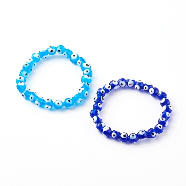 

PandaHall Handmade Evil Eye Lampwork Beaded Stretch Bracelets Sets, Mixed Color, Inner Diameter: 2-1/4 inch(5.6cm), 2pcs/set Lampwork Evil..., Multicolor