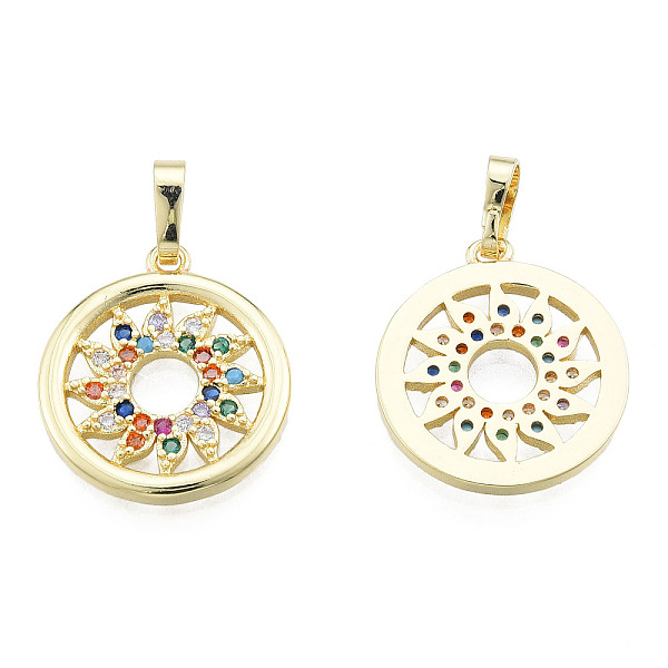

PandaHall Brass Micro Pave Colorful Cubic Zirconia Pendants, with Brass Snap on Bails, Nickel Free, Hollow, Flower, Real 18K Gold Plated...