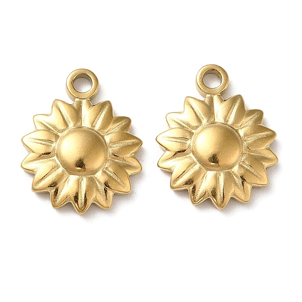 PandaHall 304 Stainless Steel Charms, Flower Charm, Real 18K Gold Plated, 14.5x12x2.5mm, Hole: 1.6mm 304 Stainless Steel Flower