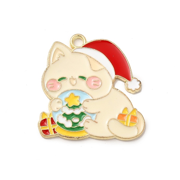

PandaHall Christmas Theme Alloy Enamel Pendants, Light Gold, Cat Charm, Christmas Tree Pattern, 26.5x26x1.5mm, Hole: 2.1mm Alloy+Enamel..., Yellow