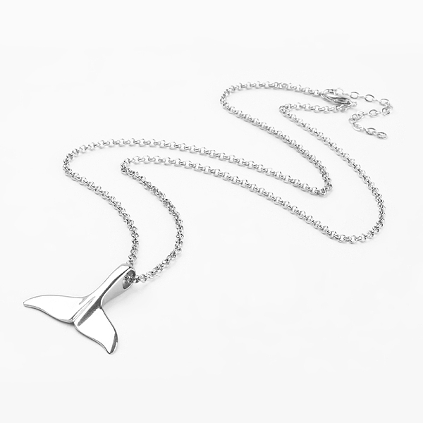 

PandaHall Stainless Steel Pendant Necklaces, with Stainless Steel Pendant and Brass Lobster Claw Clasps, Whale Tail Shape, Stainless Steel...