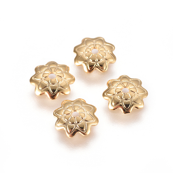 

PandaHall Vacuum Plating 304 Stainless Steel Bead Caps, Multi-Petal, Flower, Golden, 7.5x1.5mm, Hole: 1mm 304 Stainless Steel
