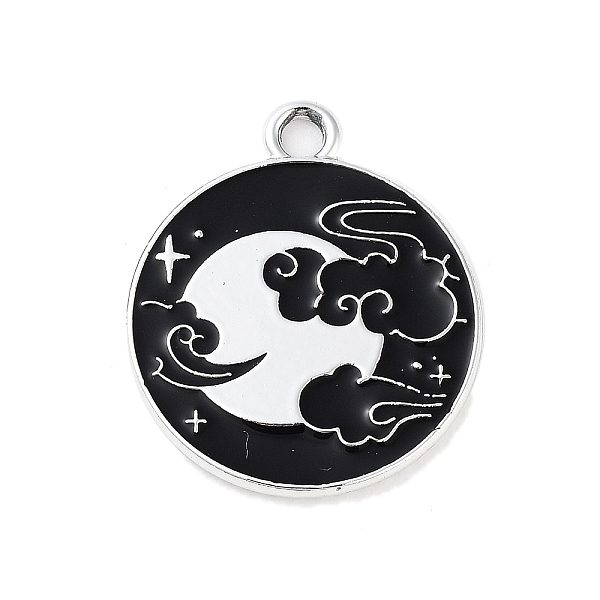 

PandaHall Alloy Enamel Pendants, Flat Round Charm, Platinum, Black, Moon, 22x19x1.3mm, Hole: 2mm Alloy+Enamel Moon
