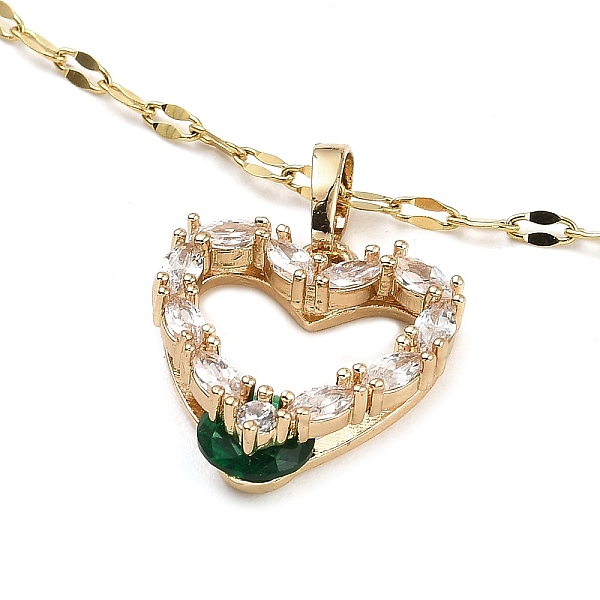 

PandaHall Heart Brass Micro Pave Cubic Zirconia Pendant Necklaces, with Glass, Light Gold, 15.67 inch(39.8cm) Brass Heart