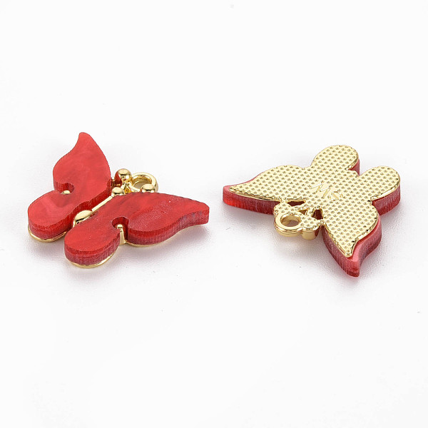 

PandaHall Rack Plating Alloy Pendants, with Acrylic, Cadmium Free & Lead Free, Light Gold, Butterfly, FireBrick, 18.5x22.5x3mm, Hole: 2mm..., Red